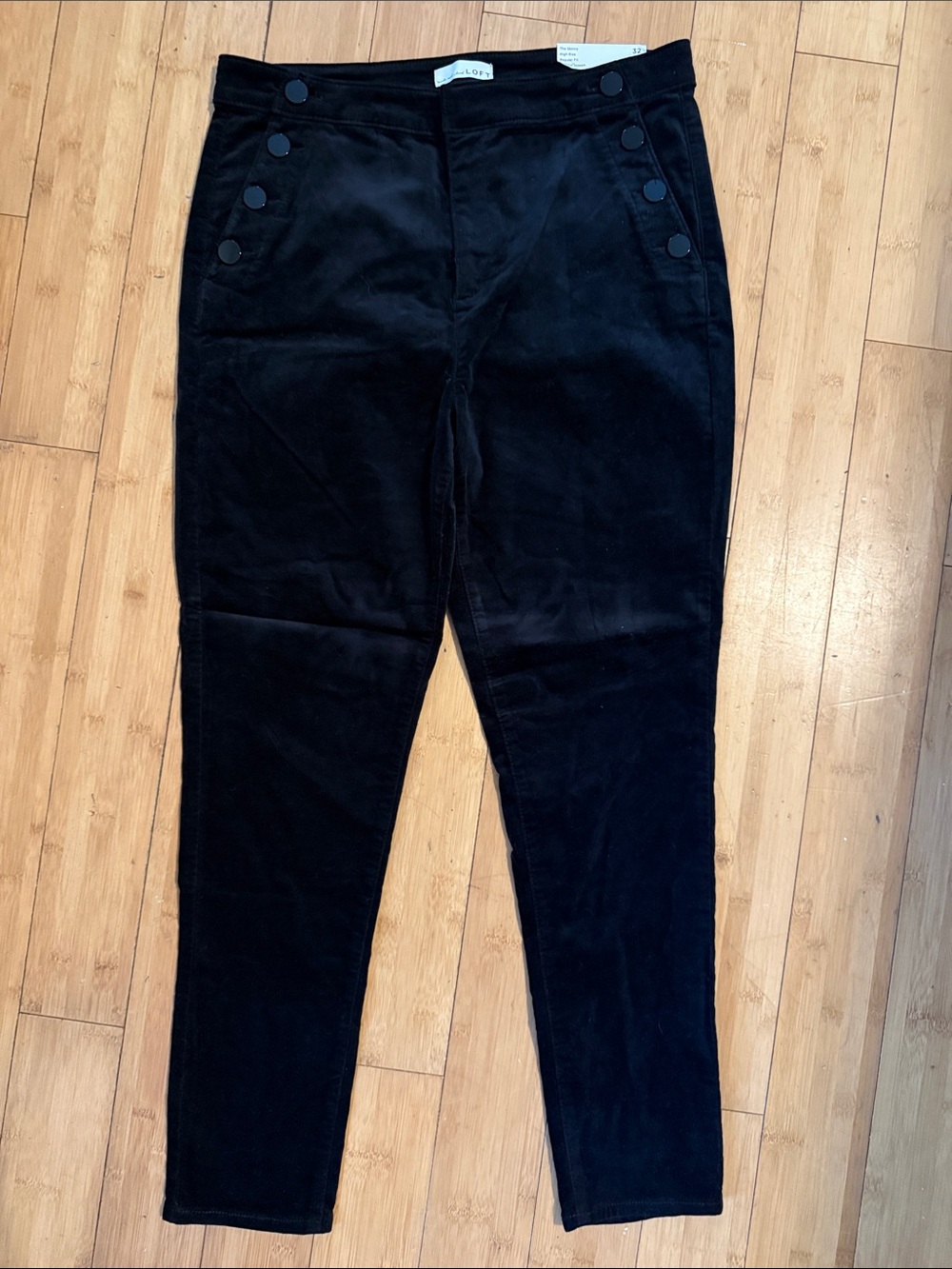 LOFT New Sz 14 Skinny High-Rise Black Velvet Pants